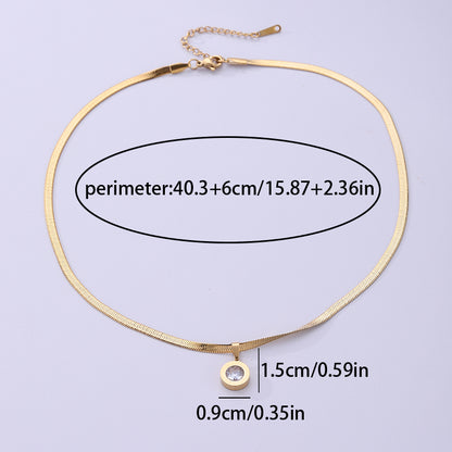 Wholesale Elegant Lady Circle Stainless Steel Plating Inlay 18k Gold Plated Zircon Pendant Necklace