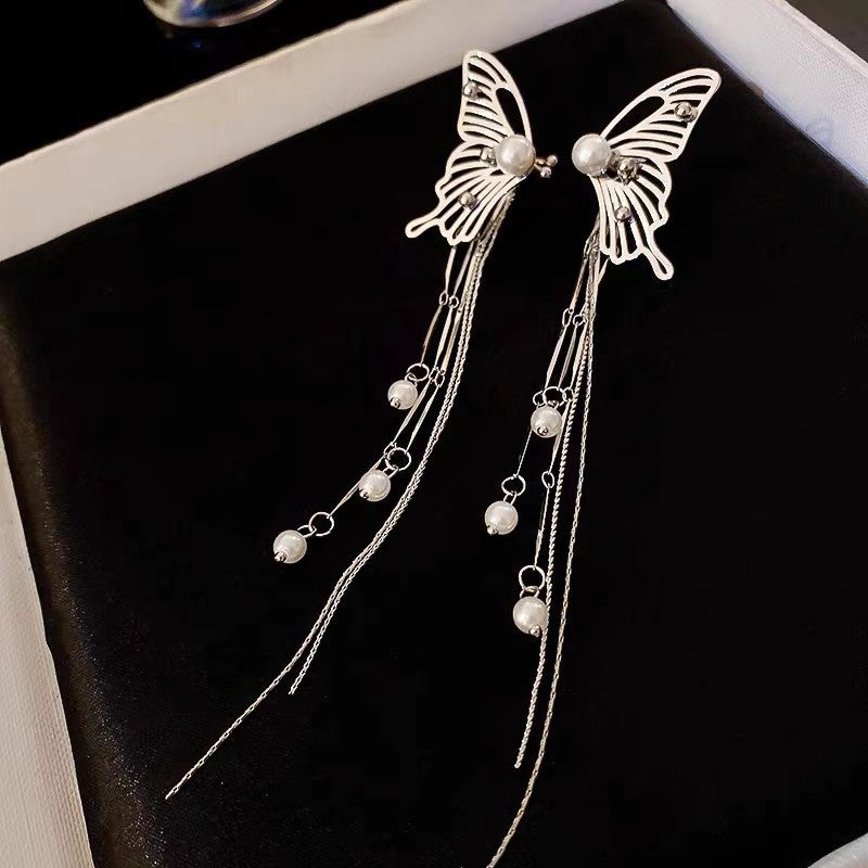 1 Piece 1 Pair Sweet Simple Style Moon Butterfly Tassel Plating Alloy Zircon Earrings