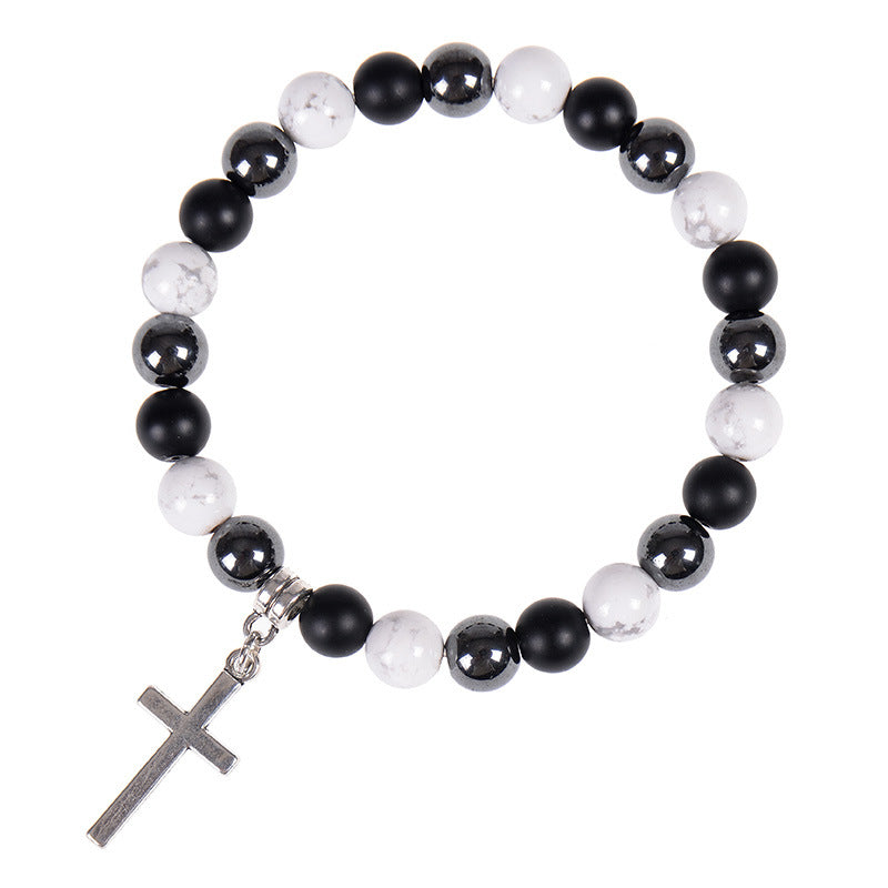 Retro Cross Natural Stone Men'S Bracelets