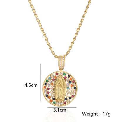 Simple Style Commute Human Round Copper 18k Gold Plated Zircon Pendant Necklace In Bulk