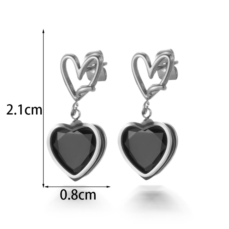 1 Pair French Style Simple Style Korean Style Heart Shape Plating Inlay Stainless Steel Zircon 18k Gold Plated Drop Earrings