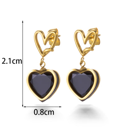 1 Pair French Style Simple Style Korean Style Heart Shape Plating Inlay Stainless Steel Zircon 18k Gold Plated Drop Earrings