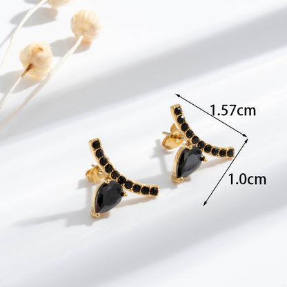 1 Pair French Style Simple Style Korean Style Heart Shape Plating Inlay Stainless Steel Zircon 18k Gold Plated Drop Earrings