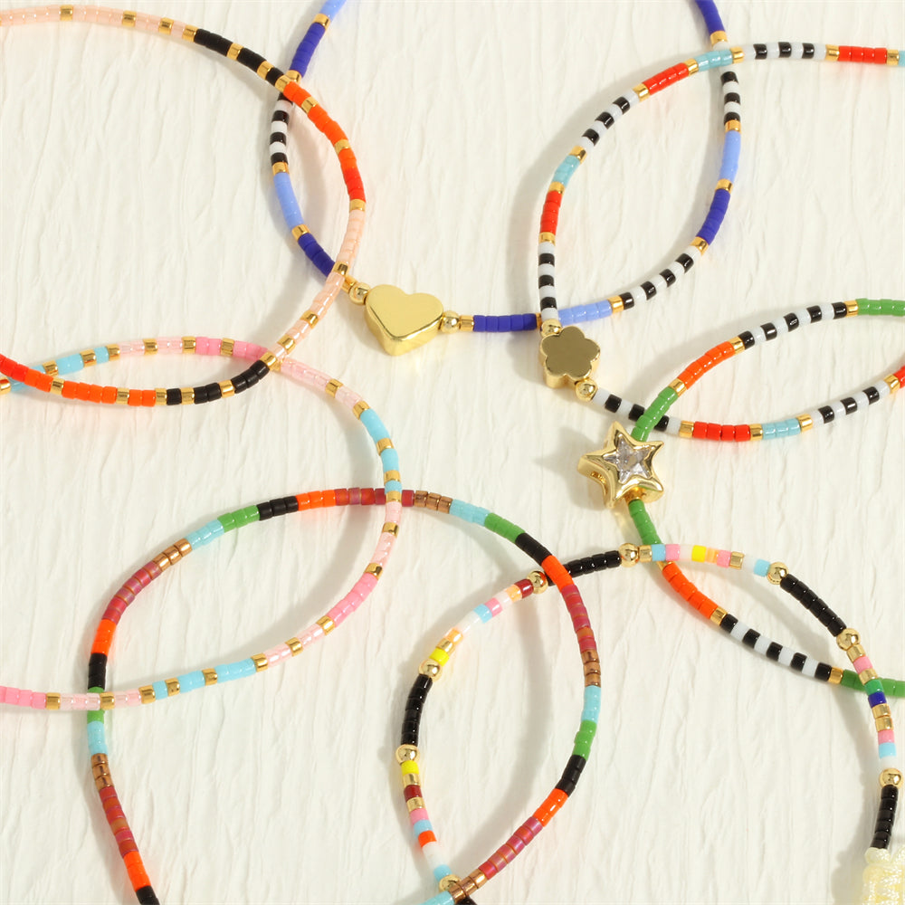 Bohemian Colorful Glass Beaded Knitting Plating 18k Gold Plated Women's Bracelets