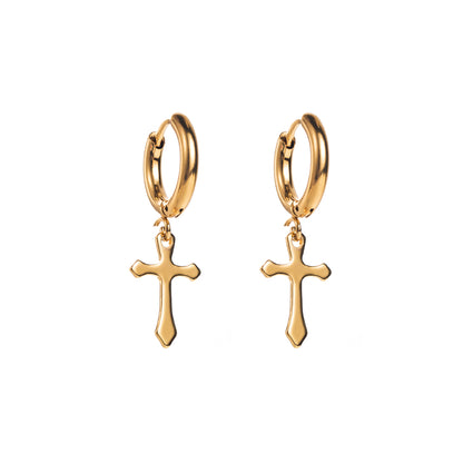 1 Pair Simple Style Cross Stainless Steel Drop Earrings