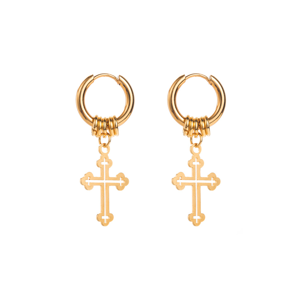 1 Pair Simple Style Cross Stainless Steel Drop Earrings