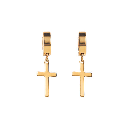 1 Pair Simple Style Cross Stainless Steel Drop Earrings