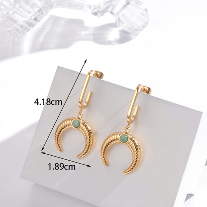 1 Pair Vintage Style Simple Style Horns Plating Inlay Stainless Steel Zircon 18k Gold Plated Drop Earrings