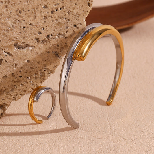 Simple Style Classic Style Color Block Stainless Steel Asymmetrical 18k Gold Plated Rings Bracelets