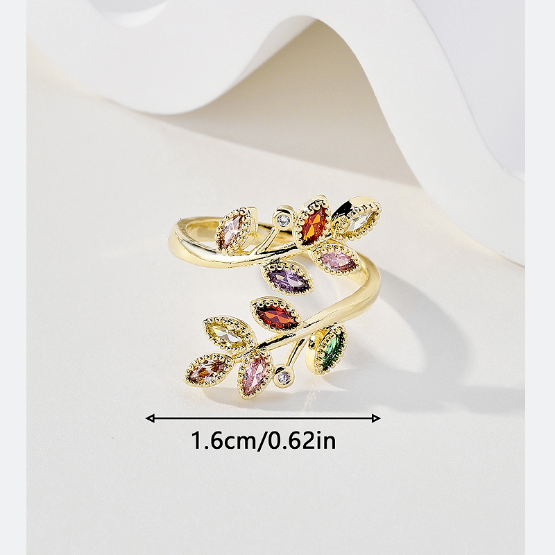 Elegant Lady Simple Style Leaves Copper 18k Gold Plated Zircon Rings In Bulk