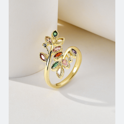 Elegant Lady Simple Style Leaves Copper 18k Gold Plated Zircon Rings In Bulk
