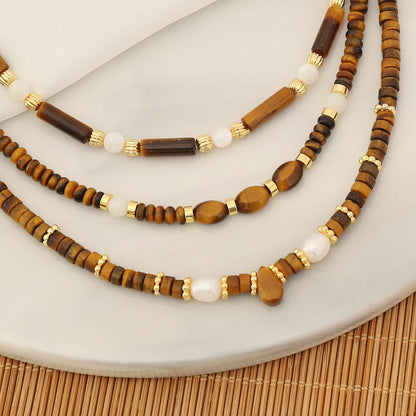 Classic Style Water Droplets Stainless Steel Tiger Eye Copper Beaded Women's Necklace