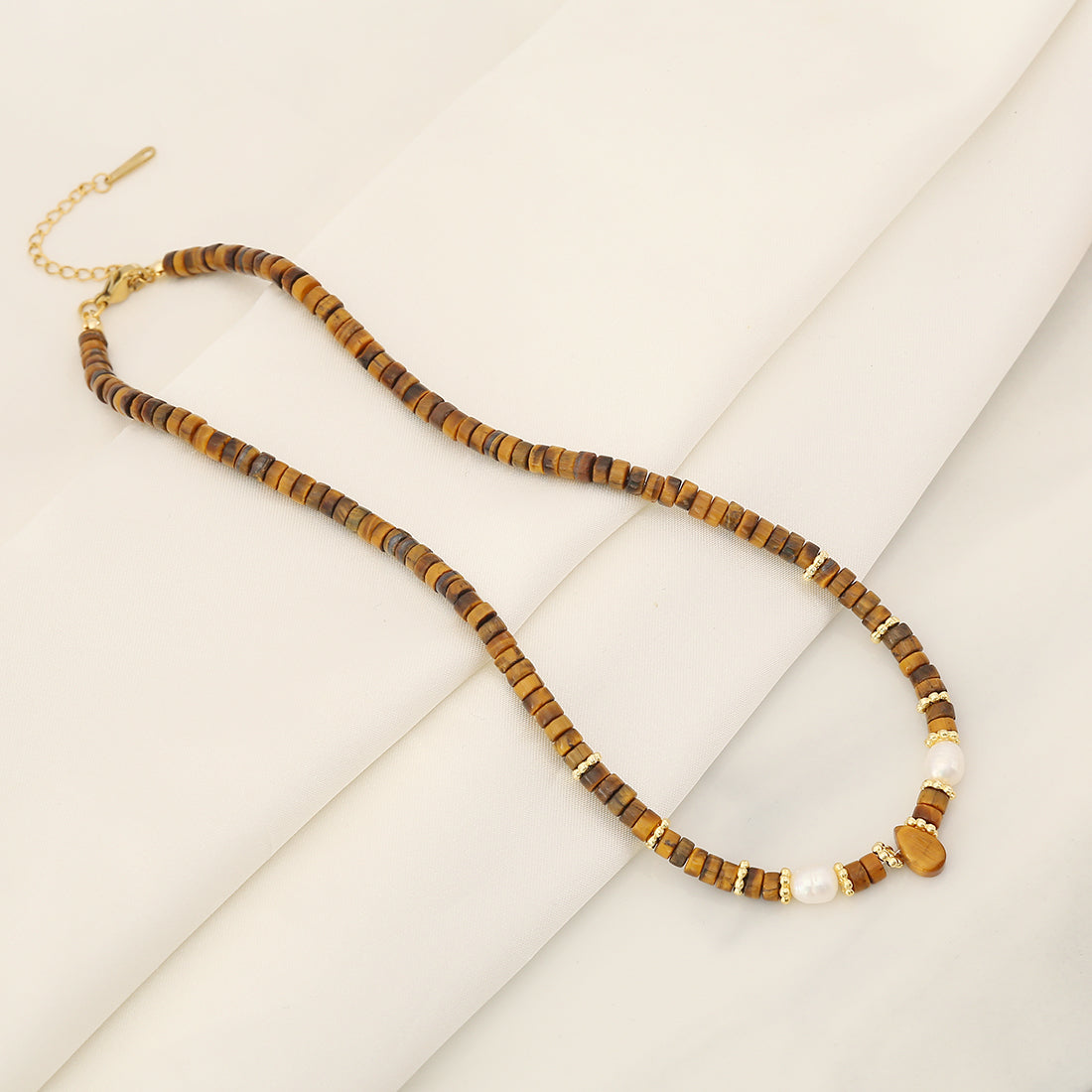 Classic Style Water Droplets Stainless Steel Tiger Eye Copper Beaded Women's Necklace