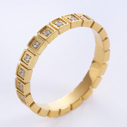 Simple Style Solid Color Stainless Steel Plating Inlay Rhinestones Rose Gold Plated Gold Plated Rings