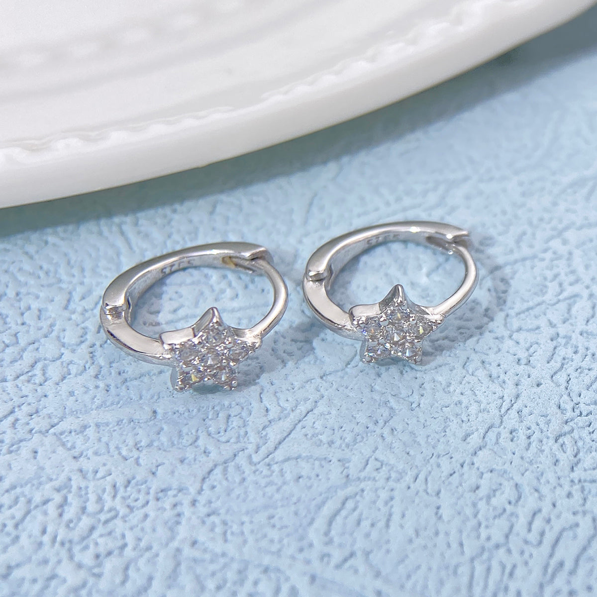 1 Pair Simple Style Pentagram Solid Color Inlay Sterling Silver Rhinestones Earrings