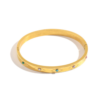 Simple Style Solid Color Stainless Steel Inlay Rhinestones Bangle