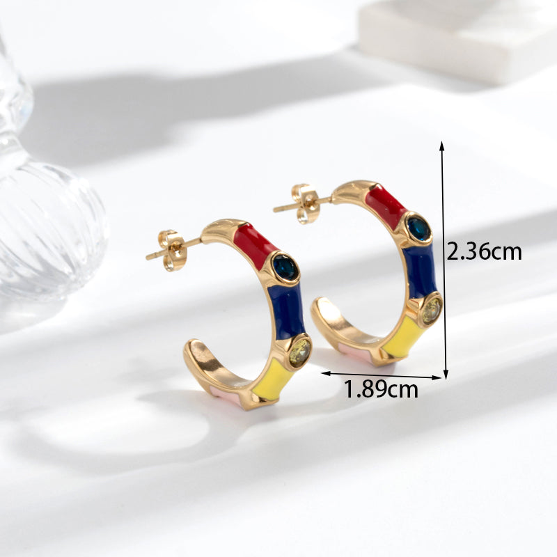 1 Pair Vintage Style Simple Style C Shape Plating Inlay Stainless Steel Zircon 18k Gold Plated Drop Earrings