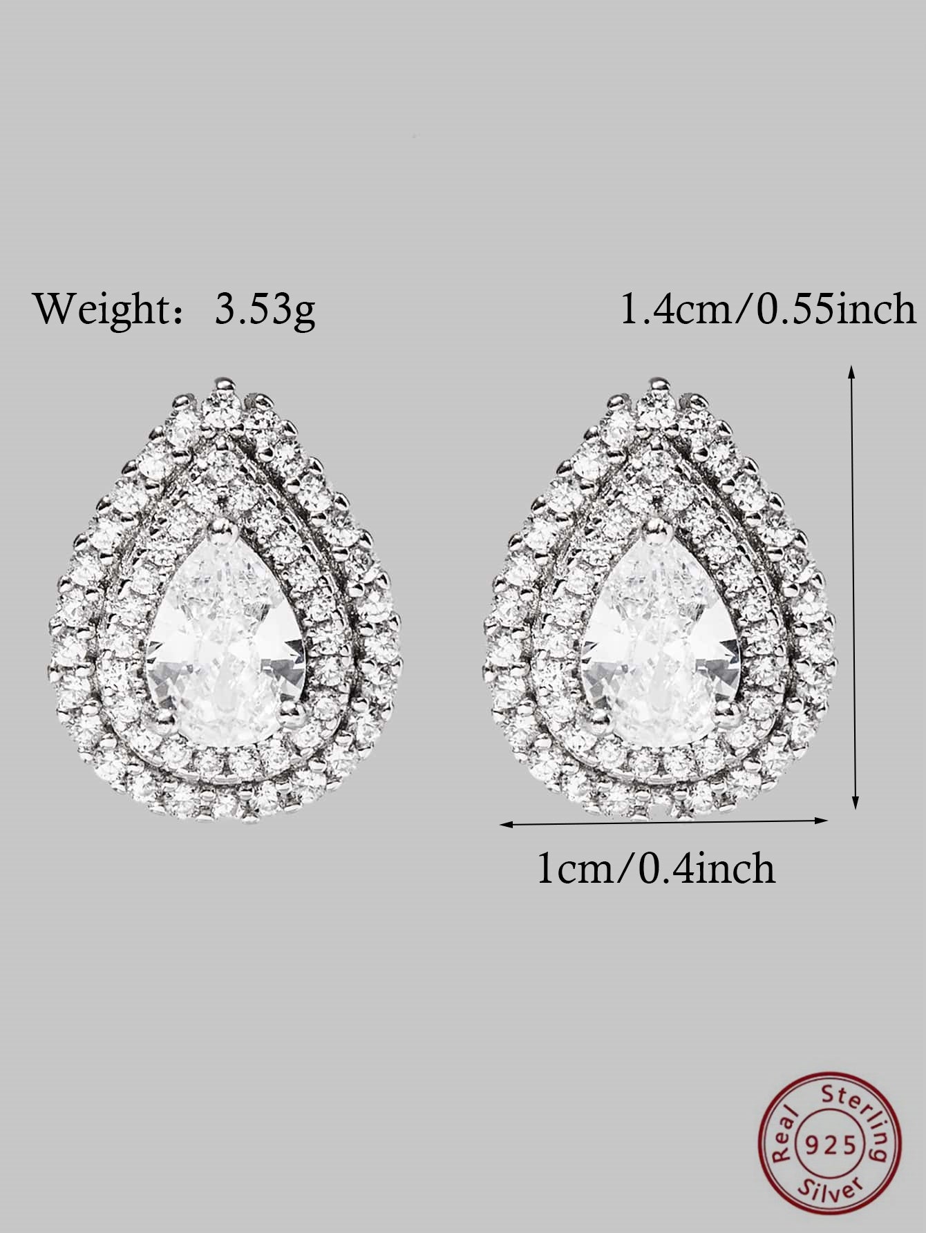 1 Pair Elegant Classic Style Shiny Water Droplets Inlay Sterling Silver Zircon White Gold Plated Ear Studs