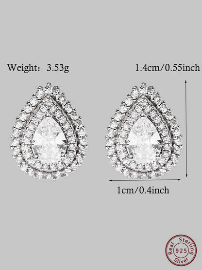 1 Pair Elegant Classic Style Shiny Water Droplets Inlay Sterling Silver Zircon White Gold Plated Ear Studs