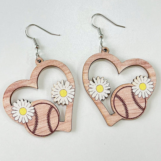 1 Pair Simple Style Flower Printing Wood Drop Earrings