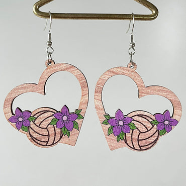 1 Pair Simple Style Flower Printing Wood Drop Earrings