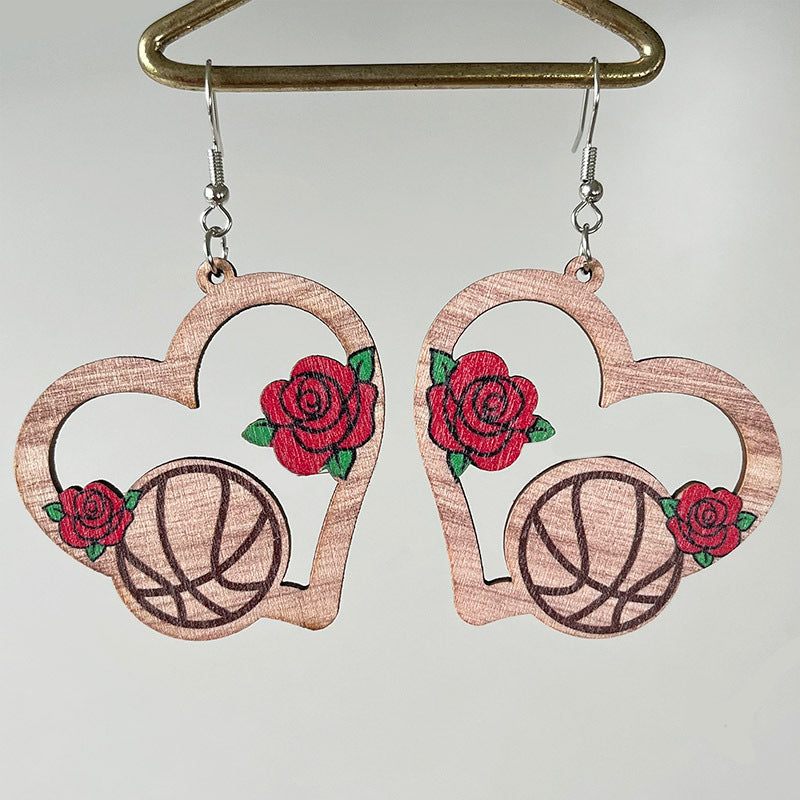 1 Pair Simple Style Flower Printing Wood Drop Earrings