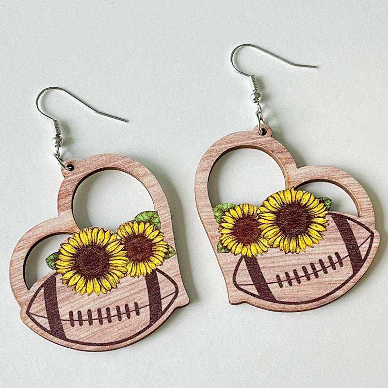 1 Pair Simple Style Flower Printing Wood Drop Earrings