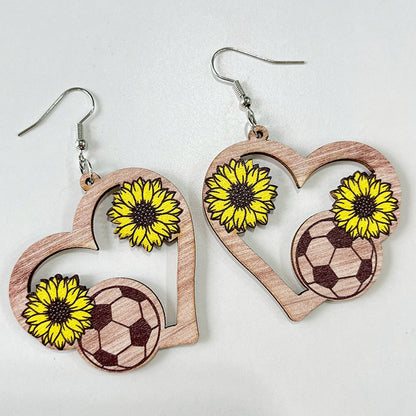 1 Pair Simple Style Flower Printing Wood Drop Earrings