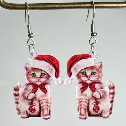 1 Pair Cute Geometric Animal Christmas Hat Arylic Drop Earrings