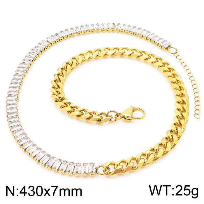 Simple Style Geometric Stainless Steel Plating Inlay Zircon Bracelets Necklace