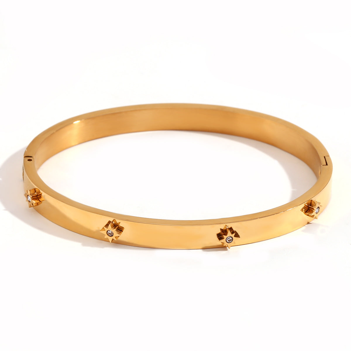 Wholesale Vintage Style Simple Style Classic Style Geometric Stainless Steel Plating Inlay 18k Gold Plated Rhinestones Bangle
