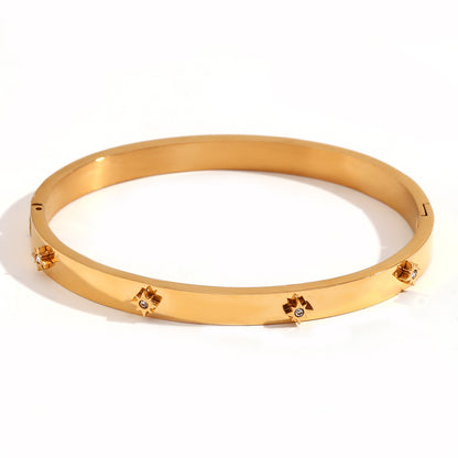 Wholesale Vintage Style Simple Style Classic Style Geometric Stainless Steel Plating Inlay 18k Gold Plated Rhinestones Bangle