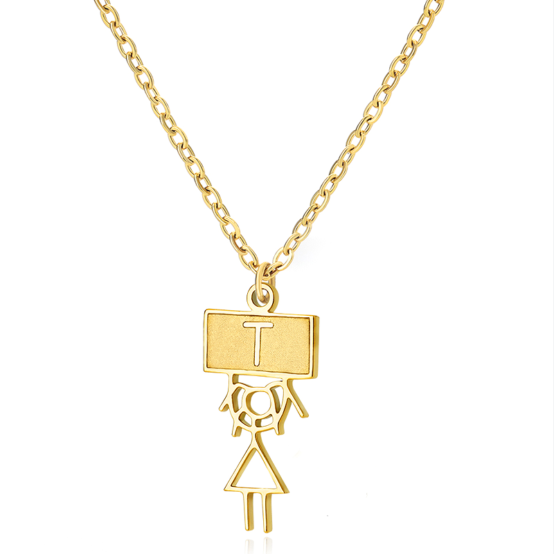 Ig Style Cute Vintage Style Cartoon Character Letter Stainless Steel Plating 18k Gold Plated Pendant Necklace