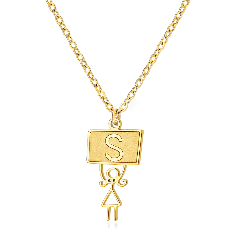 Ig Style Cute Vintage Style Cartoon Character Letter Stainless Steel Plating 18k Gold Plated Pendant Necklace