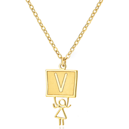 Ig Style Cute Vintage Style Cartoon Character Letter Stainless Steel Plating 18k Gold Plated Pendant Necklace