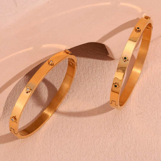 Wholesale Vintage Style Simple Style Classic Style Geometric Stainless Steel Plating Inlay 18k Gold Plated Rhinestones Bangle