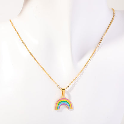 Sweet Rainbow Titanium Steel Plating 18k Gold Plated Pendant Necklace