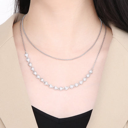 Simple Style Heart Shape Stainless Steel Copper Pearl Double Layer Necklaces