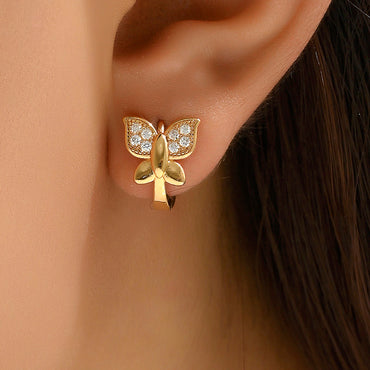 1 Pair Cute Sweet Shiny Butterfly Sequins Inlay Copper Alloy Zircon Ear Studs