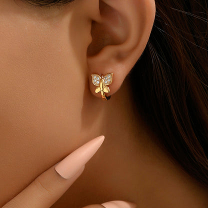 1 Pair Cute Sweet Shiny Butterfly Sequins Inlay Copper Alloy Zircon Ear Studs