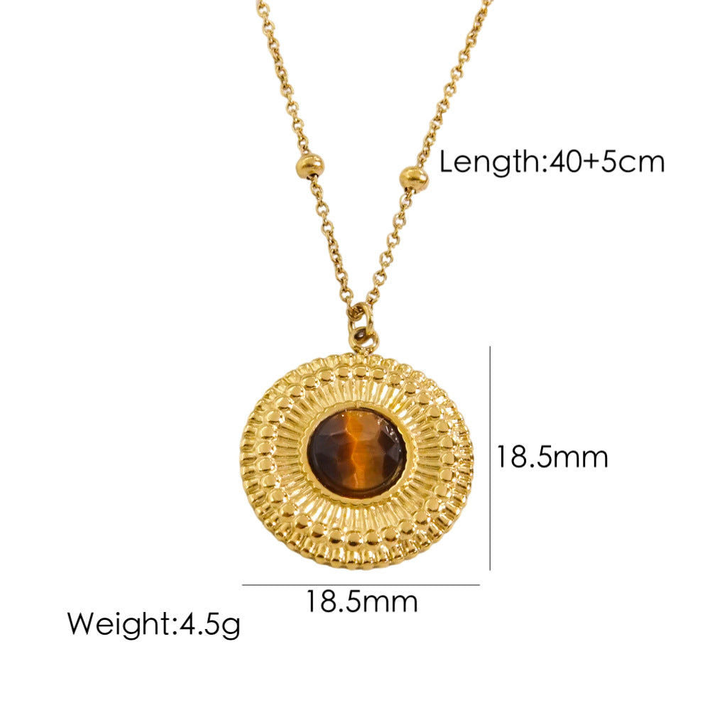 Wholesale Classic Style Geometric Stainless Steel Plating Inlay Natural Stone Pendant Necklace