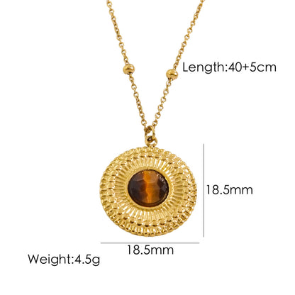 Wholesale Classic Style Geometric Stainless Steel Plating Inlay Natural Stone Pendant Necklace