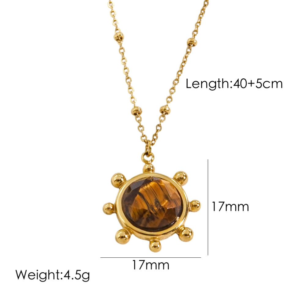 Wholesale Classic Style Geometric Stainless Steel Plating Inlay Natural Stone Pendant Necklace