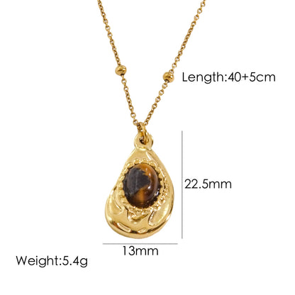 Wholesale Classic Style Geometric Stainless Steel Plating Inlay Natural Stone Pendant Necklace