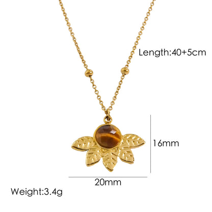 Wholesale Classic Style Geometric Stainless Steel Plating Inlay Natural Stone Pendant Necklace