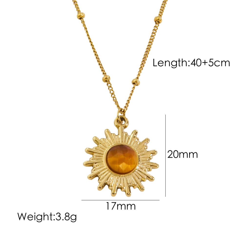 Wholesale Classic Style Geometric Stainless Steel Plating Inlay Natural Stone Pendant Necklace