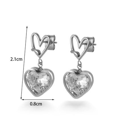 1 Pair Elegant Basic Simple Style Geometric Heart Shape Flower Plating Inlay Stainless Steel Zircon 18k Gold Plated Drop Earrings