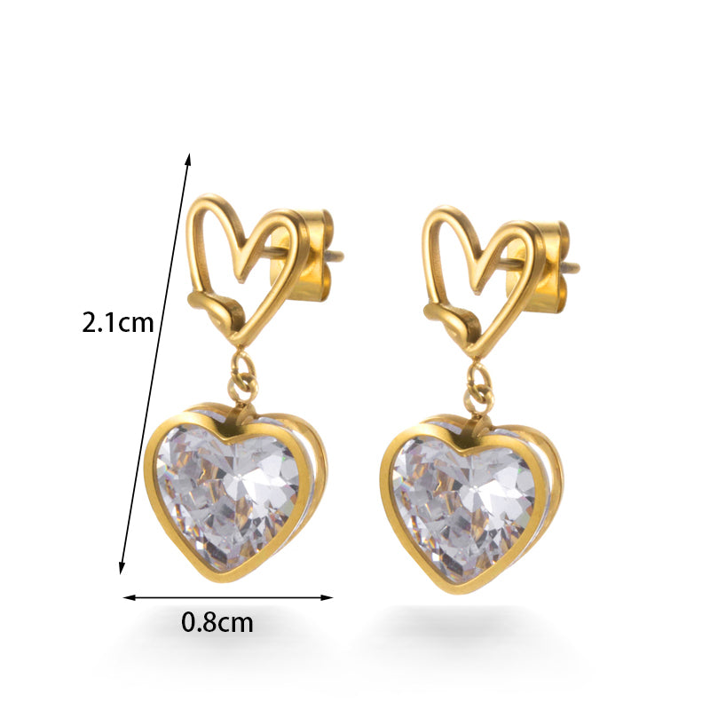 1 Pair Elegant Basic Simple Style Geometric Heart Shape Flower Plating Inlay Stainless Steel Zircon 18k Gold Plated Drop Earrings