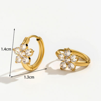 1 Pair Elegant Basic Simple Style Geometric Heart Shape Flower Plating Inlay Stainless Steel Zircon 18k Gold Plated Drop Earrings