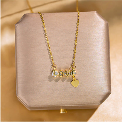 Basic Modern Style Letter Titanium Steel Copper Inlay Zircon Pendant Necklace